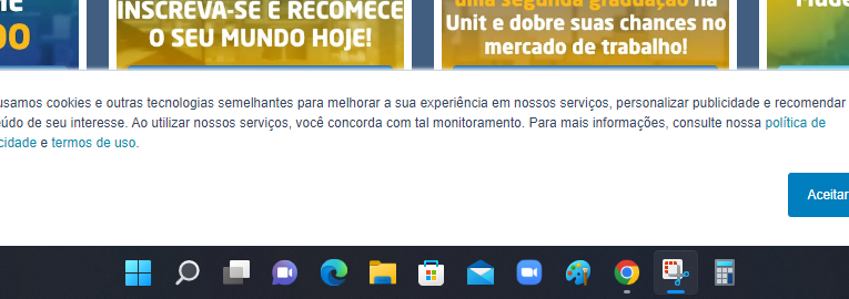 O uso dos cookies deve ser informado ao usuário a partir de avisos como esse, que devem dar-lhe a opção de aceitá-lo ou não (Reprodução/Grupo Tiradentes)