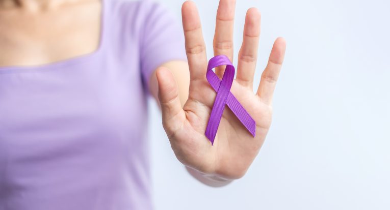 purple Ribbon for Violence, Pancreatic, Esophageal, Testicular cancer, Alzheimer, epilepsy, lupus, Sarcoidosis and Fibromyalgia. Awareness month and World cancer day concept